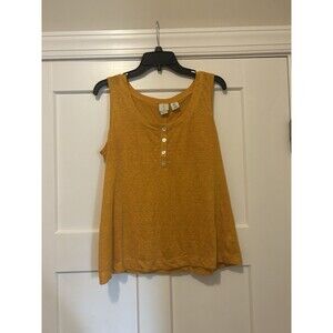 Joie Linen Henley Tank Top Size Large Sleeveless Scoop Neck Mustard Yellow Basic